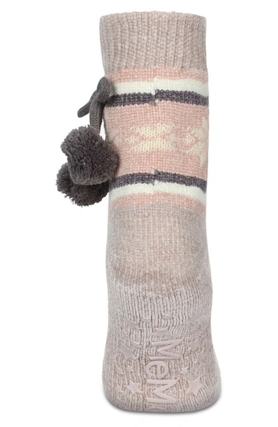Memoi Snowflake Pompom Fleece Lined Slipper Socks In Taupe