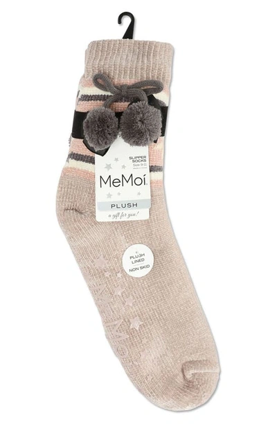 Memoi Snowflake Pompom Fleece Lined Slipper Socks In Taupe