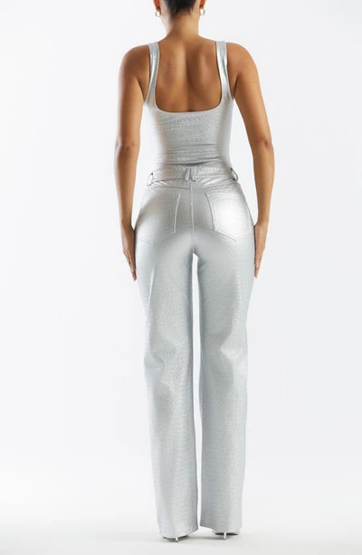 Shop Naked Wardrobe The Crocodile Collection Croc Embossed Faux Leather Tank Bodysuit In Silver