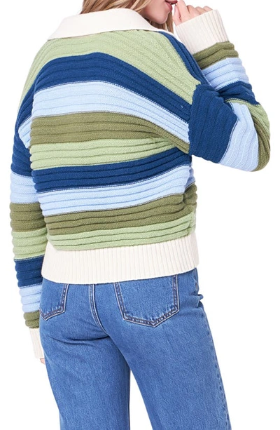 Shop English Factory Rainbow Stripe Polo Sweater In Green Multi