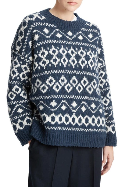 Shop Vince Nordic Fair Isle Crewneck Sweater In Washed Coastal/ Light