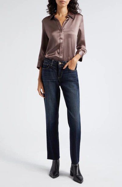 Shop L Agence Dani Silk Charmeuse Blouse In Deep Taupe