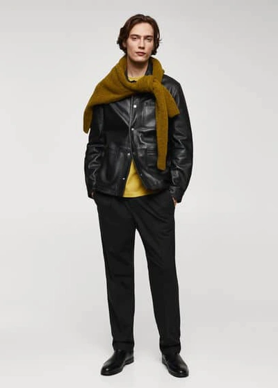 Shop Mango Man 100% Nappa Leather Jacket Black