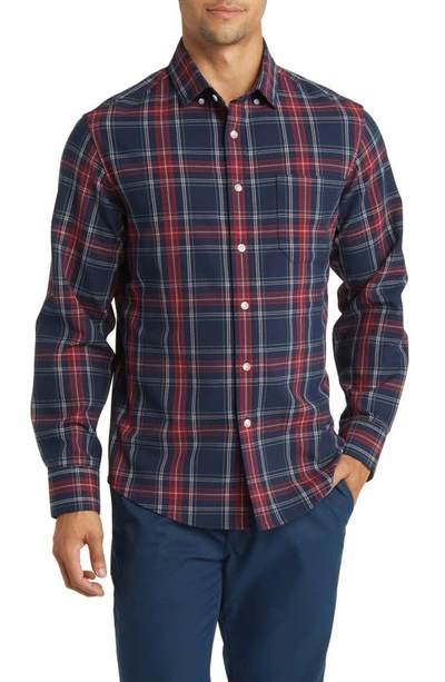 Shop Mizzen + Main City Trim Fit Plaid Stretch Flannel Button-down Shirt In Navy Tartan