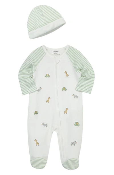 Shop Little Me Safari Embroidered Cotton Footie & Hat Set In Ivory