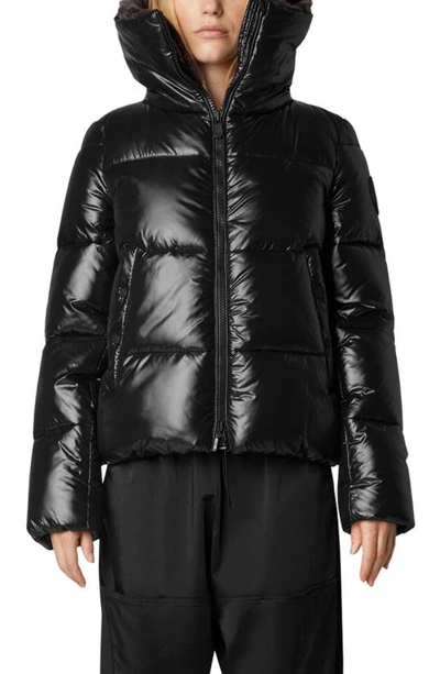 Shop Save The Duck Faux Fur Lined Wind Resistant & Water Repellent Insulated Puffer Jacket In Black