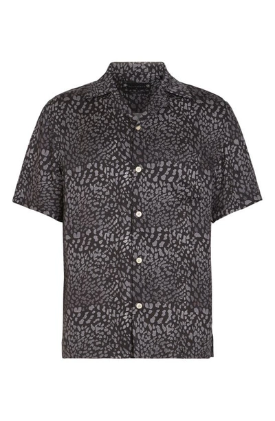 Shop Allsaints Cosmo Print Short Sleeve Button-up Shirt In Jet Black