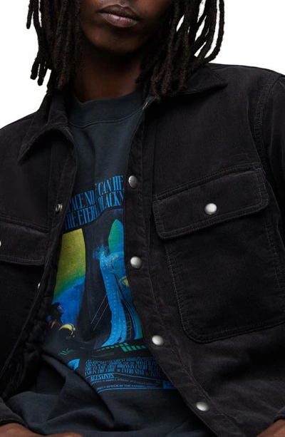 Shop Allsaints Vega Organic Cotton Blend Corduroy Snap-up Shirt Jacket In Black
