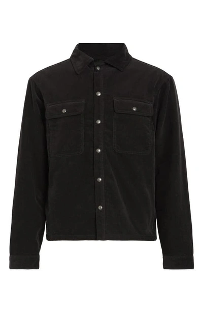 Shop Allsaints Vega Organic Cotton Blend Corduroy Snap-up Shirt Jacket In Black