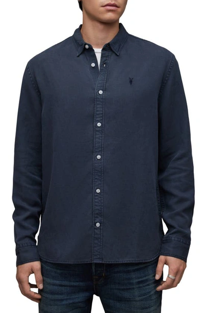 Shop Allsaints Laguna Relaxed Fit Long Sleeve Button-up Shirt In Marine Blue