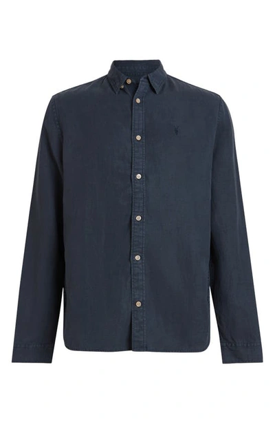 Shop Allsaints Laguna Relaxed Fit Long Sleeve Button-up Shirt In Marine Blue