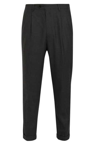 Shop Allsaints Leigh Wool Blend Flannel Crop Pants In Charcoal Grey