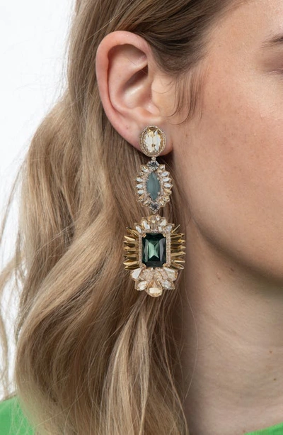 Shop Deepa Gurnani Klara Beaded Crystal Drop Earrings In Emerald