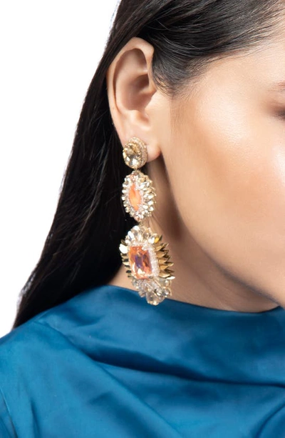 Deepa Gurnani Klara Beaded Crystal Drop Earrings In Peach
