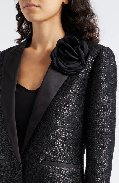 Shop L Agence Scarlet Sequin Crop Blazer In Black Sequin Tweed