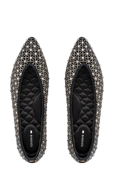 Birdies Goldfinch Pointed Toe Flat In Pewter Crystal Suede