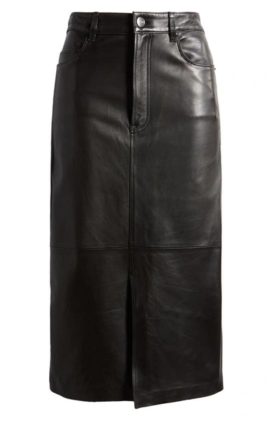 Shop Frame Leather Midi Skirt In Black