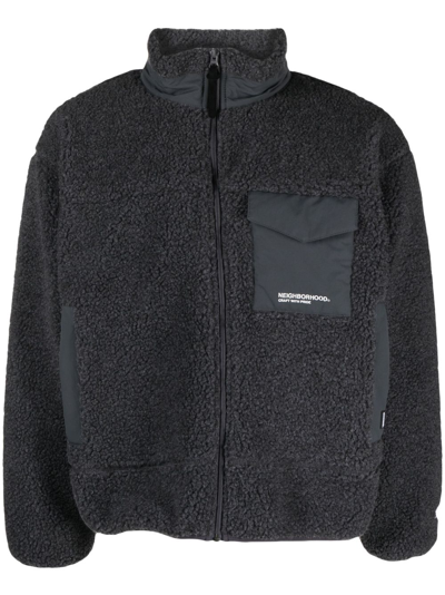 Shop Neighborhood Boa Fleece Jacket - Men's - Polyester/calf Leather/nylon In Grey