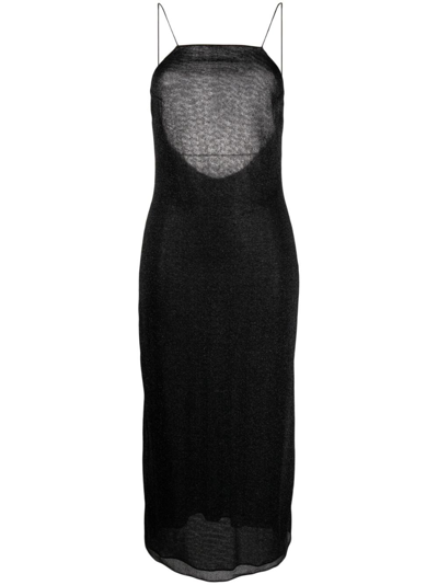 Shop Oseree Black Lumière Lurex Midi Dress