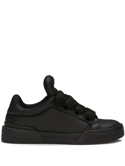 Shop Dolce & Gabbana Portofino Leather Sneakers - Men's - Rubber/nylon/lambskin/calf Leather In Black
