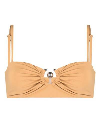Shop Christopher Esber Brown Ruched Prong Bikini Top In Neutrals