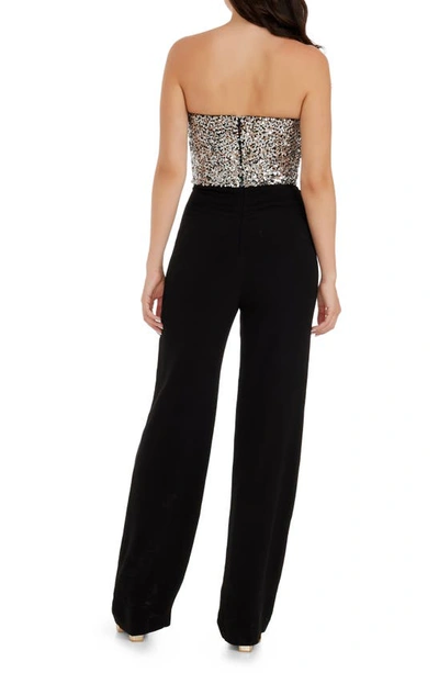Dress The Population Fernanda Sequin Bodice Strapless Jumpsuit In Silverlack