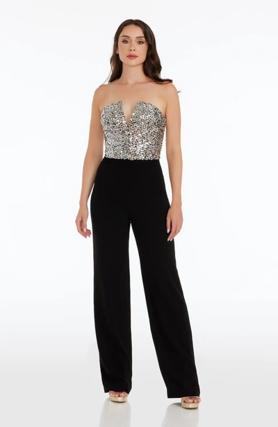 Shop Dress The Population Fernanda Sequin Bodice Strapless Jumpsuit In Silverlack