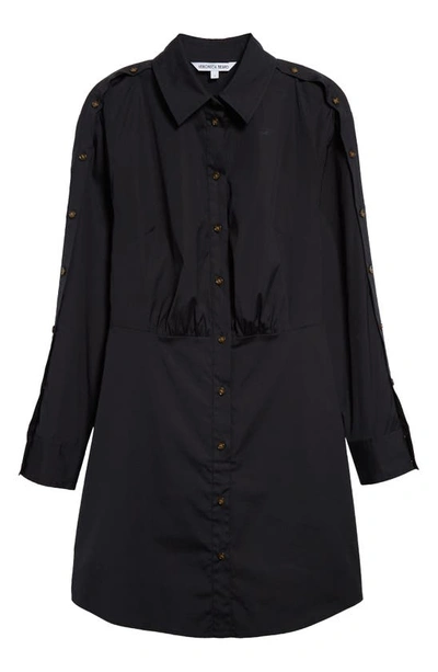 Shop Veronica Beard Rae Button Long Sleeve Mini Shirtdress In Black