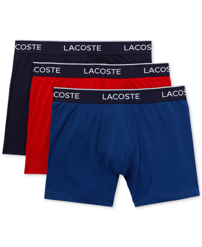 Shop Lacoste Men's Casual Stretch Boxer Brief Set, 3 Pack In Navy Blue,red-methylene