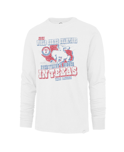Shop 47 Brand Men's ' White Texas Rangers 2023 World Series Champions Local Playoff Franklin Long Sleeve T