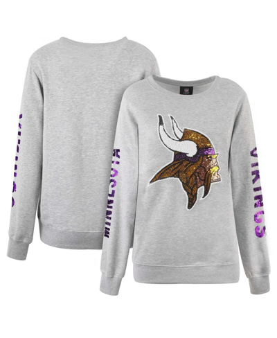 Shop Cuce Women's  Heather Gray Minnesota Vikings Sequined Logo Pullover Sweatshirt