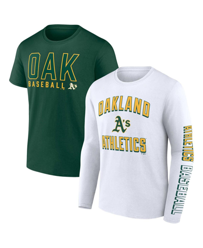 Shop Fanatics Men's  Green, White Oakland Athletics Two-pack Combo T-shirt Set In Green,white