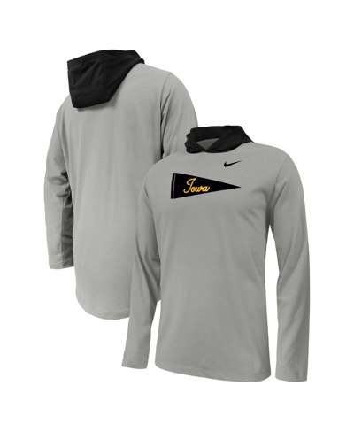 Shop Nike Big Boys  Gray Iowa Hawkeyes Sideline Performance Long Sleeve Hoodie T-shirt