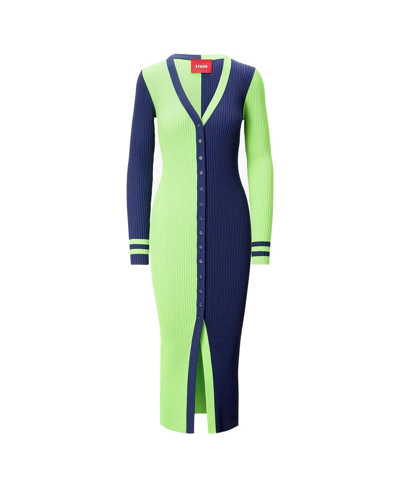 Shop Staud Women's  Neon Green, Navy Seattle Seahawks Shoko Knit Button-up Sweater Dress In Neon Green,navy
