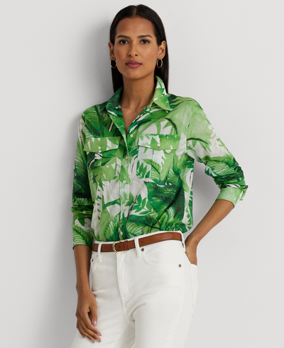 Shop Lauren Ralph Lauren Women's Palm Frond-print Cotton Voile Shirt In Green Multi