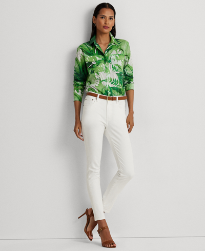 Shop Lauren Ralph Lauren Women's Palm Frond-print Cotton Voile Shirt In Green Multi