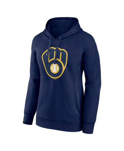 Shop Fanatics Women's  Navy Milwaukee Brewers Logo Pullover Hoodie