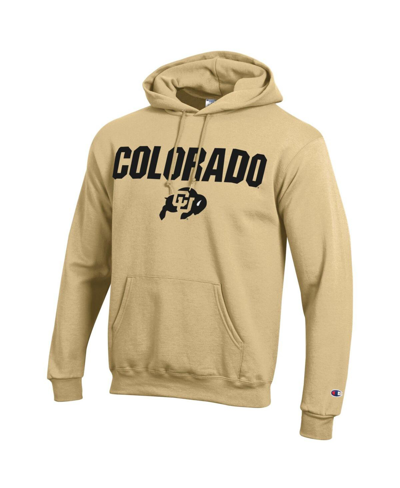 Shop Champion Men's  Gold Colorado Buffaloes Straight Over Logo Powerblend Pullover Hoodie