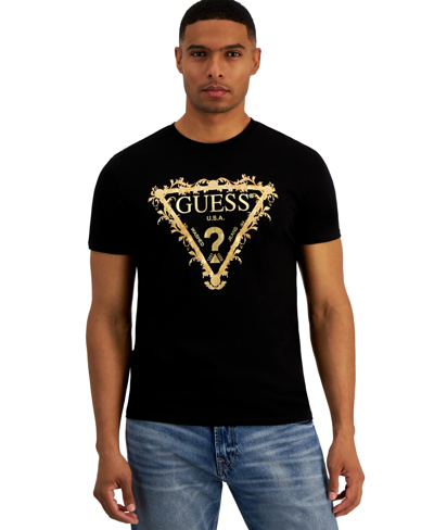 Shop Guess Men's Triangle Logo T-shirt In Jet Black