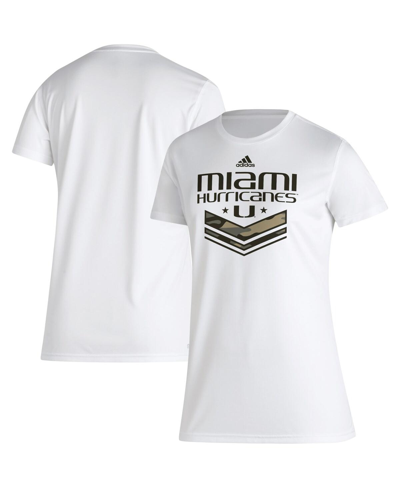 Shop Adidas Originals Women's Adidas White Miami Hurricanes Military-inspired Appreciation Aeroready T-shirt
