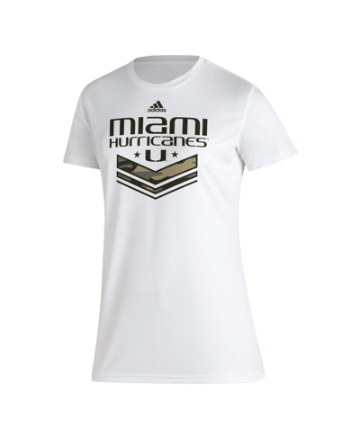 Shop Adidas Originals Women's Adidas White Miami Hurricanes Military-inspired Appreciation Aeroready T-shirt