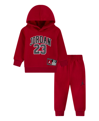 Shop Jordan Baby Boys Jersey Pack Pullover Hoodie And Joggers, 2 Piece Set In Gym Red