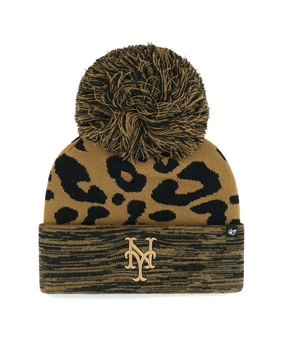 Shop 47 Brand Women's ' New York Mets Leopard Rosette Cuffed Knit Hat With Pom In Brown