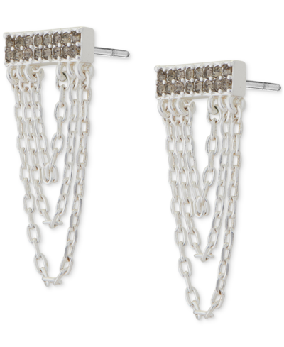 Shop Lucky Brand Silver-tone Pave Bar & Chain Drape Drop Earrings