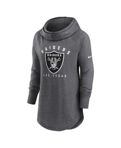 Shop Nike Women's  Heather Charcoal Las Vegas Raiders Raglan Funnel Neck Pullover Hoodie