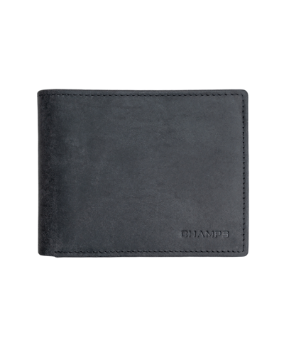 Shop Champs Men's Hunter Leather Rfid Blocking Center-wing Wallet In Gift Box In Black