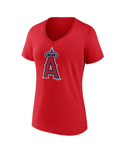Shop Fanatics Women's  Red Los Angeles Angels Core Official Logo V-neck T-shirt