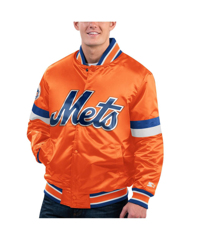 Starter Orange New York Mets Home Game Satin Full-snap Varsity Jacket In Orange