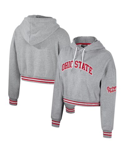 Shop The Wild Collective Women's  Heather Gray Distressed Ohio State Buckeyes Cropped Shimmer Pullover Hoo