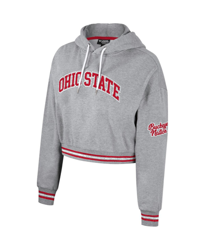 The Wild Collective Heather Gray Wisconsin Badgers Cropped Shimmer Pullover Hoodie In Heather Gray